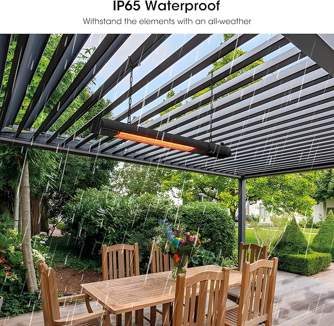 Ceiling Electric Outdoor Heater Wall-Mounted Hanging Patio 1500W Infrared 9 Heat Levels, 24H Timers, 1s Heating Carbon Fiber Tube Wall Heater for Gazebo, Balcony