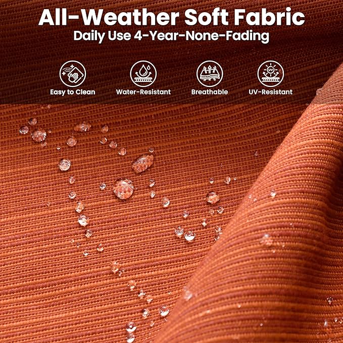 ovios 5 Pieces Patio Furniture Set, Outdoor Wicker Sofa Couch with Swivel Chairs 42" Fire Pit Table, All Weather High Back Modern Conversation Sets, Brown Rattan, Orange Red