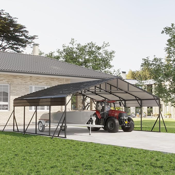 20x20 FT Metal Carport, Garage with Updated Frame Structure, Galvanized Steel Roof and Enhanced Base Canopy, Metal Garage Car Shelter Shade for Car, Boats and Truck