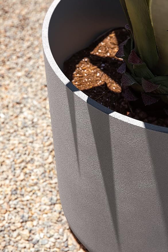 Veradek Mason Series Lima Planter - Round Planter for Indoor or Outdoor Porch/Garden | Made from Plastic-Stone Composite with Drainage Holes | Modern Décor for Succulents, Flowers, Small Plants