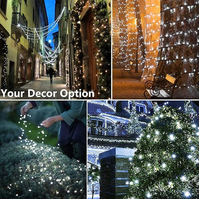 Joomer Solar Christmas Lights Outdoor, 2 Pack Total 144FT 400 LED 8 Modes Waterproof Solar Christmas Lights for Christmas Decoration (White)