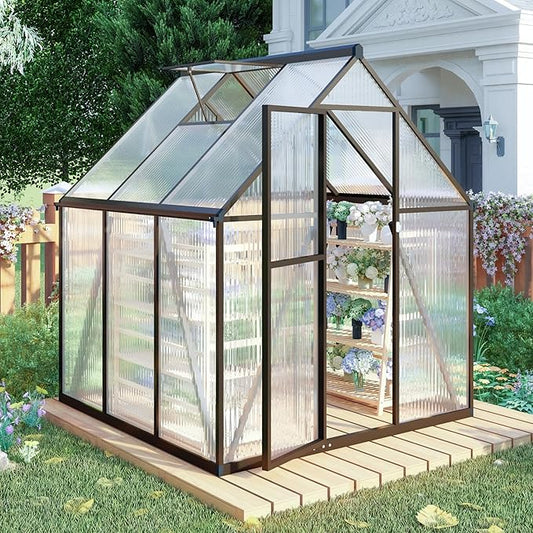 6x6 FT Greenhouse for Outdoors,Walk-in Greenhouse for Outside,Dark Gray