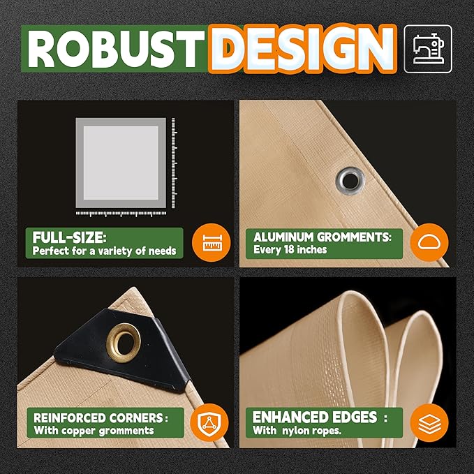 RAINDEWAY 5x7 Feet Heavy Duty 12 Mil Tan Poly Tarp Cover,UV Resistant,Weatherproof,Durable,Multipurpose Waterproof Small Tarp with Grommets and Reinforced Edges