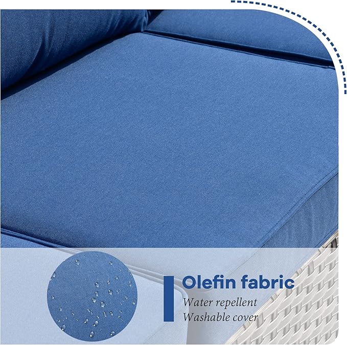 HOOOWOOO 11 Piece Patio Sectional Furniture Set with Fire Pit Table,Modern Wicker Outdoor Conversation Sofa Sets,Weather Resistant Modular L Shaped Outside Couch Swivel Chair Set(Navy Blue)