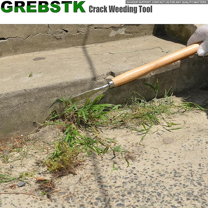 GREBSTK Crack Weeder Crevice Weeding Tool Stainless Steel Manual Weeder Beech Handle Gardening Tool, 22 inch