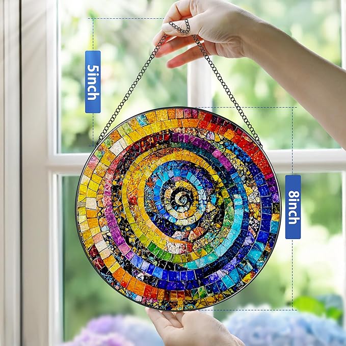 Stained Glass Window Hanging, Pauyadu 8 Inch Rainbow Spiral Stained Glass Suncatcher, Home Decor for Windows, Art Lovers Gifts, Christmas, Birthday Gift Ideas, Gifts for Best Friend, Lovers
