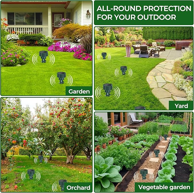 Mole Repellent Solar Powered – Ultrasonic Animal Deterrent Stakes for Gopher, Snake, Vole, Groundhog – Waterproof Sonic Spikes for Yard, Lawns, Garden & Outdoor (4 Pack)