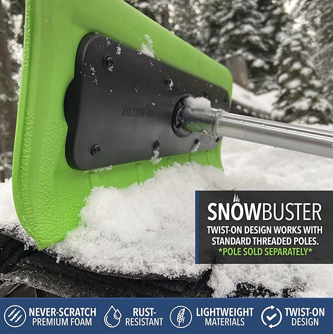 EVERSPROUT Never-Scratch SnowBuster and Ice Scraper Attachment for Removing Snow from Vehicles (Pole Not Included) | Premium Foam Snow Broom Head | Unique S-Shape Design for Push or Pull Removal