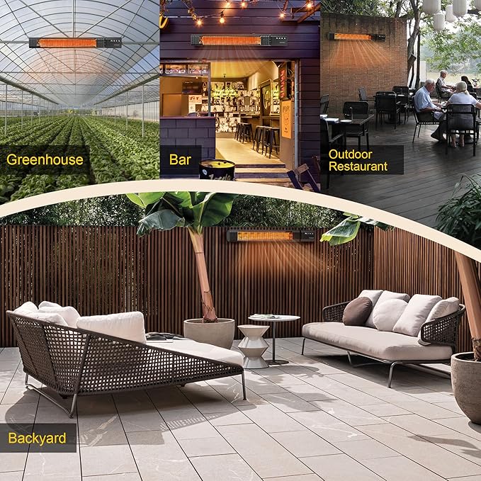 Infrared Outdoor Heaters for Patio Electric, IP65 Waterproof 1500W Patio Heater with Remote, 24H Timer&4 Heat Level for Porch, Garage & Backyard