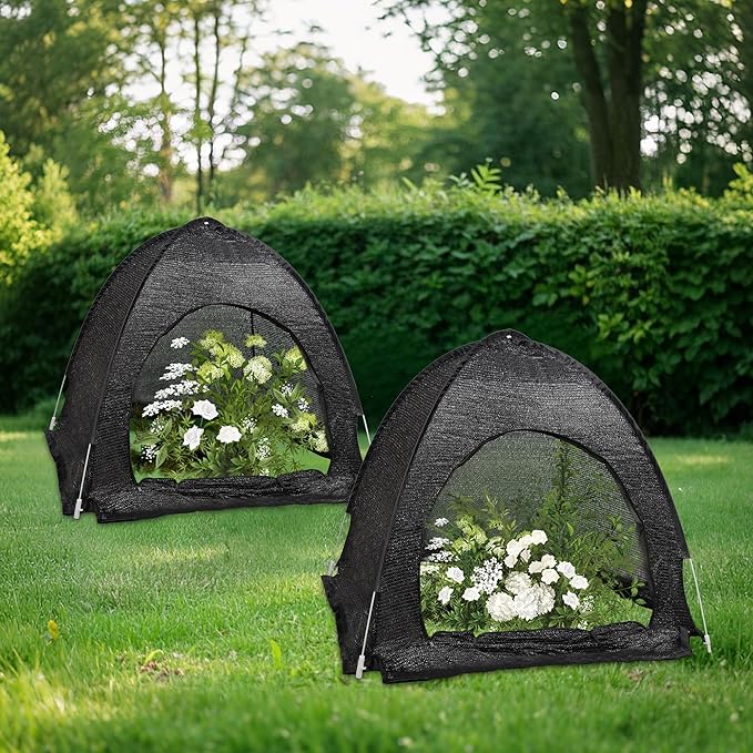 winemana 2 Pcs 70% Plant Shade Tent for Garden, 33.5x35.5x31.5 inch Sun Shade Netting Cloth for Outdoor Plants, Pop Up Net Cover UV Resistant, Insect Animal Protective Covers for Vegetable Fruit Crops