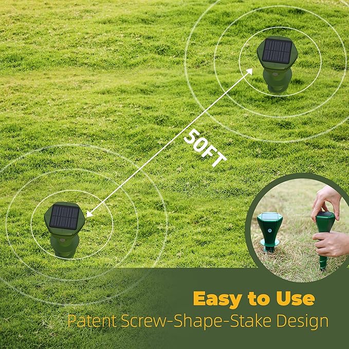 Mole Repellent for Lawns Gopher Screw Repeller Solar Powered Outdoor Groundhog Deterrent Vibration Stakes - Quiet Get Rid of Snake Vole Armadillo - No Poison Kill Traps (Green 8pack)