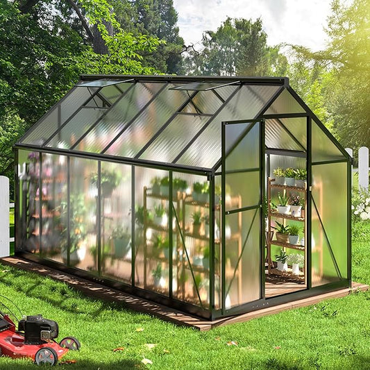 WKM 5.9x10.9 FT Greenhouse for Outdoors, Quick-fit Structure Greenhouse with Window for Ventilation, Aluminum Green House for Garden Backyard, Black