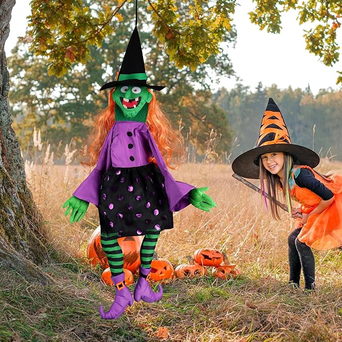 POPGIFTU 35" Halloween Witch 3D Windsock – Outdoor Hanging Witch Decoration for Yard, Porch, Garden or Party