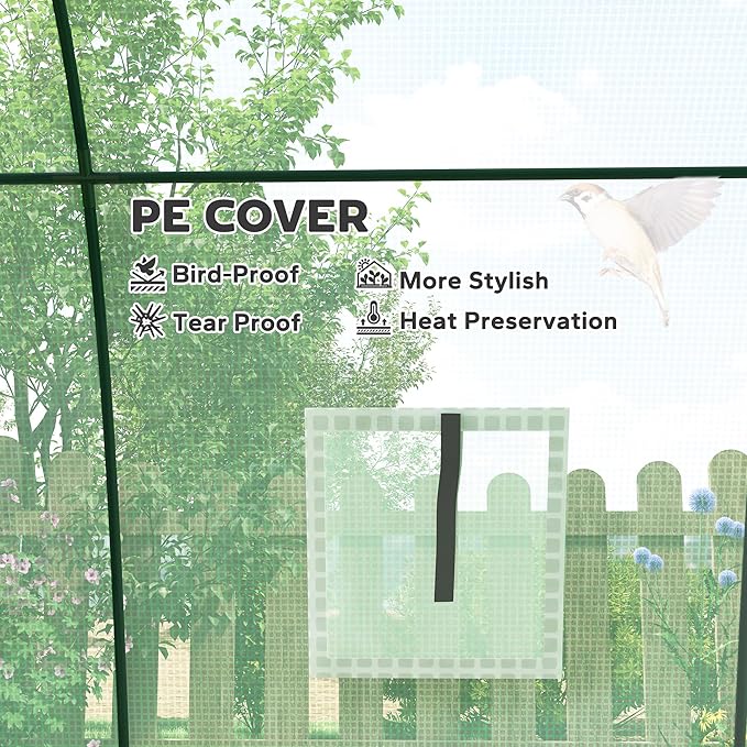 Outsunny 6' x 6' x 6.6' Hoop House Greenhouse with Sandbags and Hemmed PE Cover, Walk-in Tunnel Green House with 2 Doors and Screen Windows, Portable Greenhouse Gardening Plant Hot House, Green