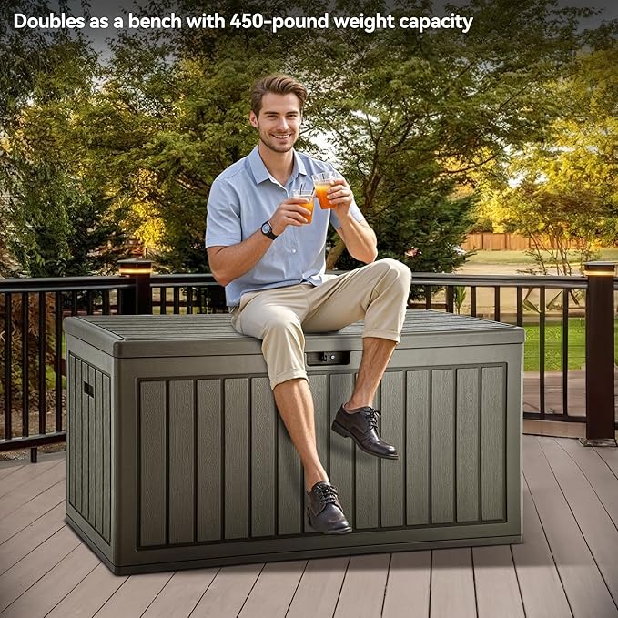 YITAHOME 90 Gallon Double-Wall Deck Box with Side Handles, Outdoor Large Storage for Patio Furniture Cushions, Garden Pool Accessories, Water Resistant & Lockable