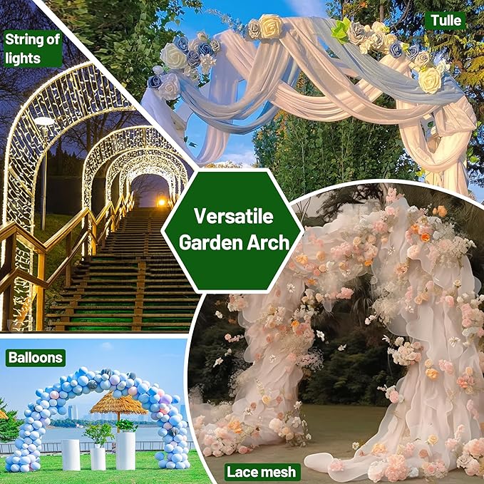 Twira Garden Arch Trellis, 7.9FT(240cm) Metal Garden Arbor Trellis for Climbing Plants Outdoor, Large Wedding Arch for Ceremony, Black Garden Archway Trellises Decoration for Lawn, Patio, Backyard