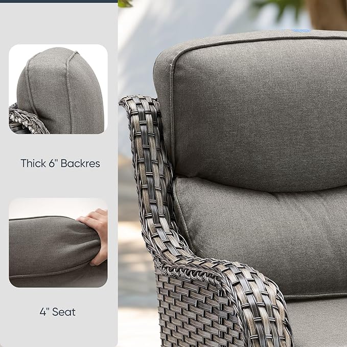 Patio Chair Cushions 4 Packs - Outside High Back Thick Water-Resistant Cushion 22x24 with Zipper Cover for Outdoor Glider Rocking Chairs Loveseat Couch – Grey/Crescent