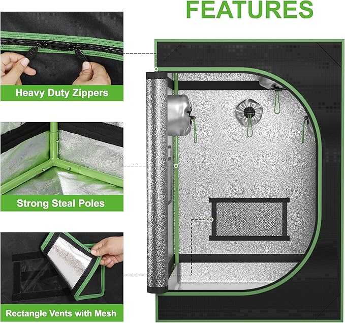 Nova Microdermabrasion 2×2 Grow Tent, Mylar Hydroponic Grow Tent Kit with Observation Window and Floor Tray, 24"x24"x36" High Reflective Lightproof Growing Room for Indoor Plant Fruit Flower Veg