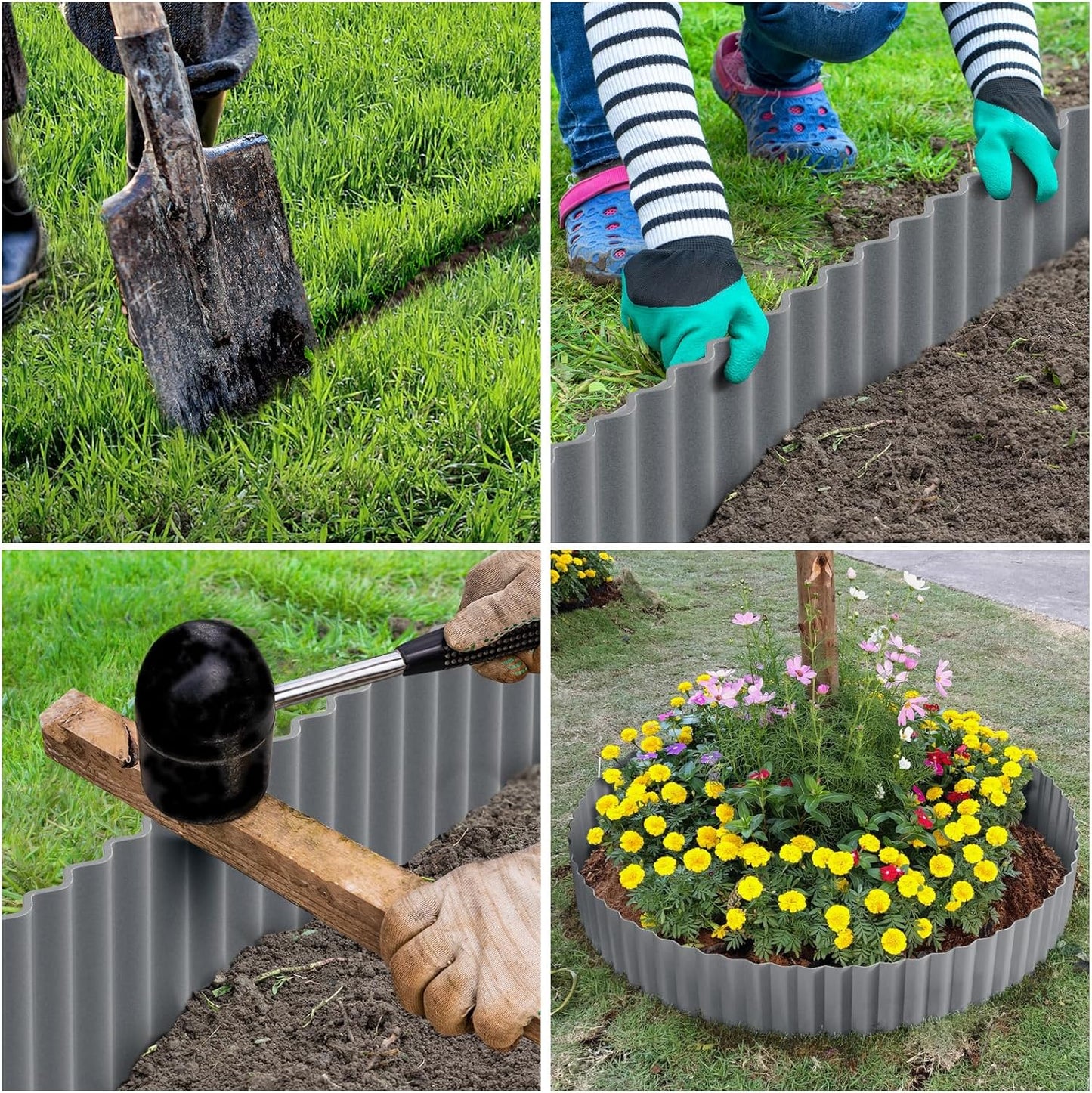 LAVEVE Corrugated Metal Garden Edging 10" x 20Ft, Landscape Edging Border for Lawn, Flower Bed, Garden Fence, Paver Edging (Light Gray)