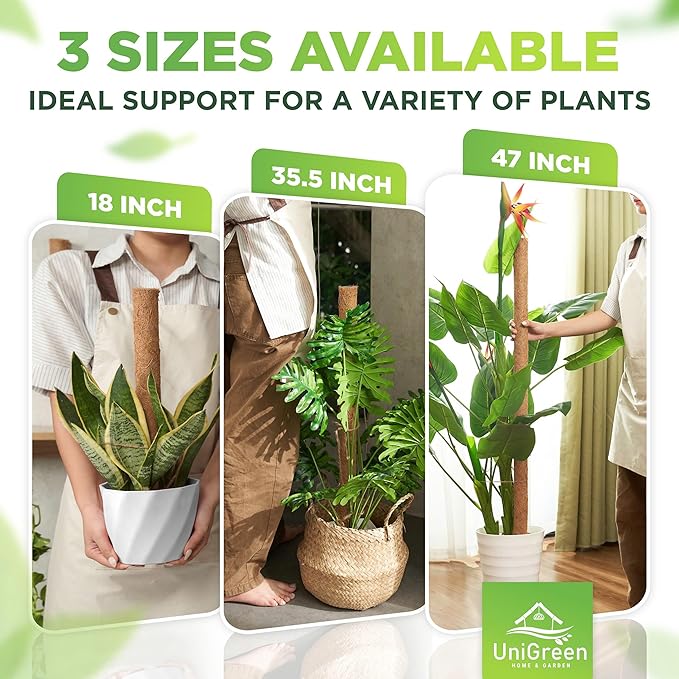 UNIGREEN 2Pack 87'' Large Premium Moss Pole, Coir Totem Poles for Big Indoor Plants, 47'' Moss Sticks for Monstera Plant Support, Plant Pole for Big Climbing Plants Indoor