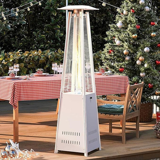 Pyramid Patio Heater with Wheels, Quartz Glass Tube Outdoor Heaters for Patio with Triple Protection System, CE & ETL Certified, 89 Inch LP Propane Tower Heater T for Commercial Residential, Silver