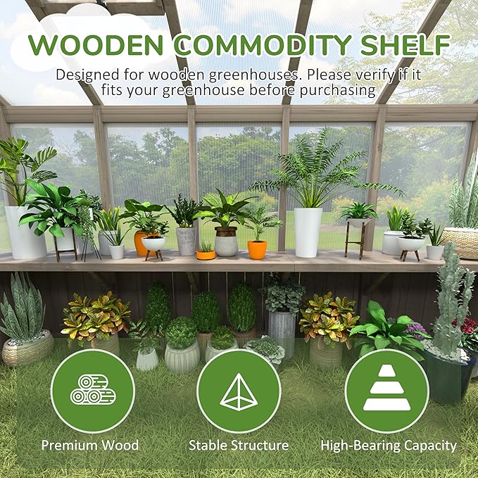 Shelf Suitable for 6x10FT Wood Greenhouse, 114" Wooden Storage Shelf Kit Fit Multiple Greenhouse , Horticulture Workstation, Work Bench System Shelving, Light Mocha Brown, 2 Pack