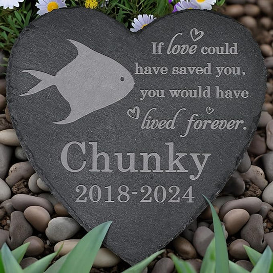 Fish Memorial Stone Fish Garden Statue - Fish Memorial Gifts - Fish Tombstone - Fish Loss Gift - Loss of Pet Fish - Heart