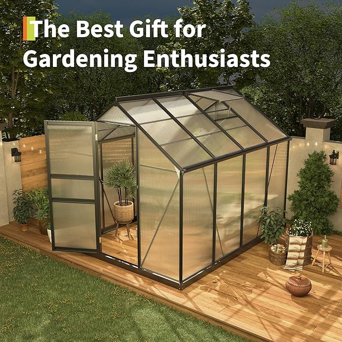 Greenhouses for Outdoors, Polycarbonate Greenhouse with Quick Setup Structure & Roof Vent, Heavy Duty Frame Walk-in Green Houses for Outside Garden Backyard