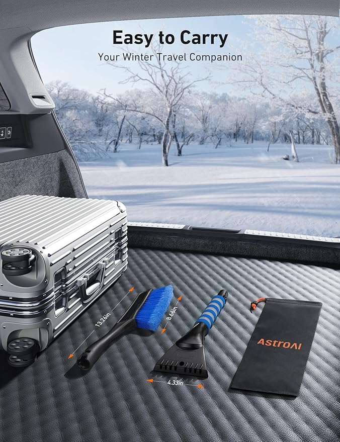 AstroAI 2 Pack 27" Snow Brush and Ice Scrapers for Car Windshield, Detachable Snow Scrapers with Ergonomic Foam Grip for Cars, Trucks, SUVs (Heavy Duty ABS, PVC Brush, Orange)