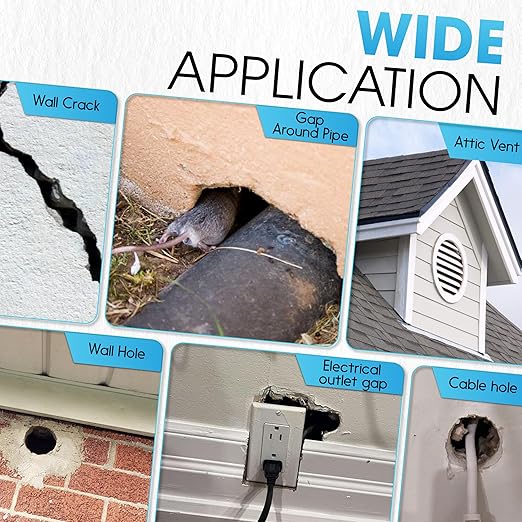 [Upgraded] Rodent Barrier Kit, 2Pcs Steel Wool Included 2Pcs PU Spray Foam for Mice Control, 3.2"x7.5’ Rodent Control Fill Fabric, Gloves, Scissors, Gap Blocker in Hole Pipeline Vent in House, Garage