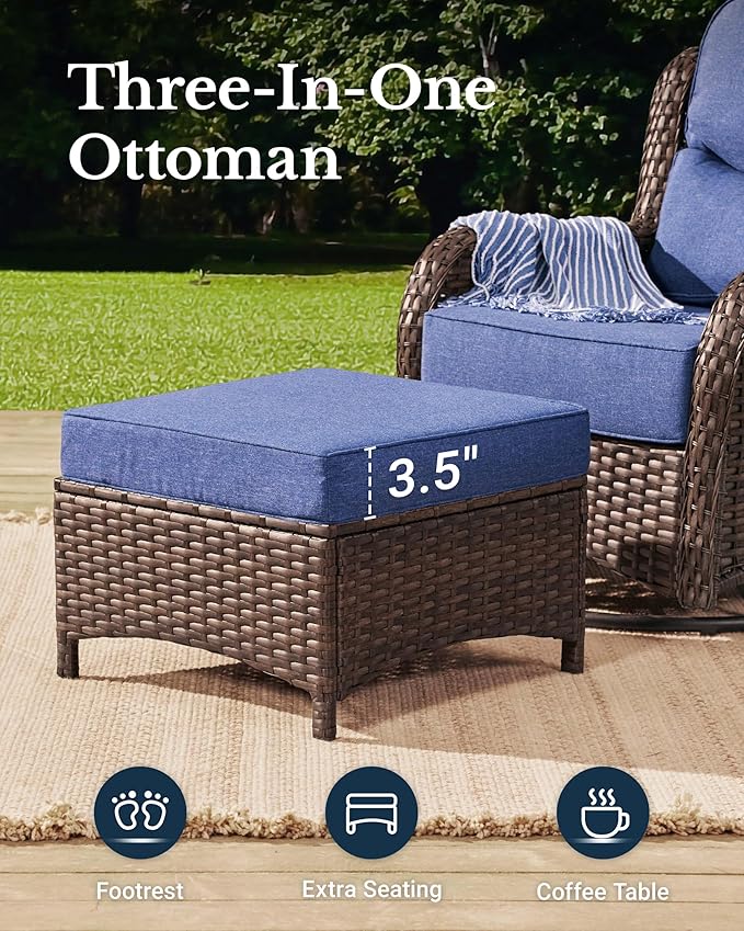 HILLGA Luxury Patio Furniture Set with 6-Inch Thick Cushions, High Back Outdoor Swivel Rocker Chairs and Patio Couch, 10-Piece All Weather Conversation Set for Porch Deck Pool Yard, Blue (V3)