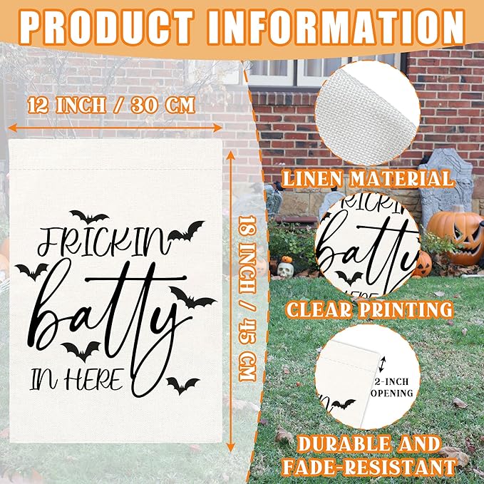 Frickin Batty in Here Halloween Garden Flag for Outside, 12x18 Inch Double Sided Bats Yard Flag, Farmhouse Small Yard Flags for Outdoor Decorations, Holiday Decor Gifts-A14