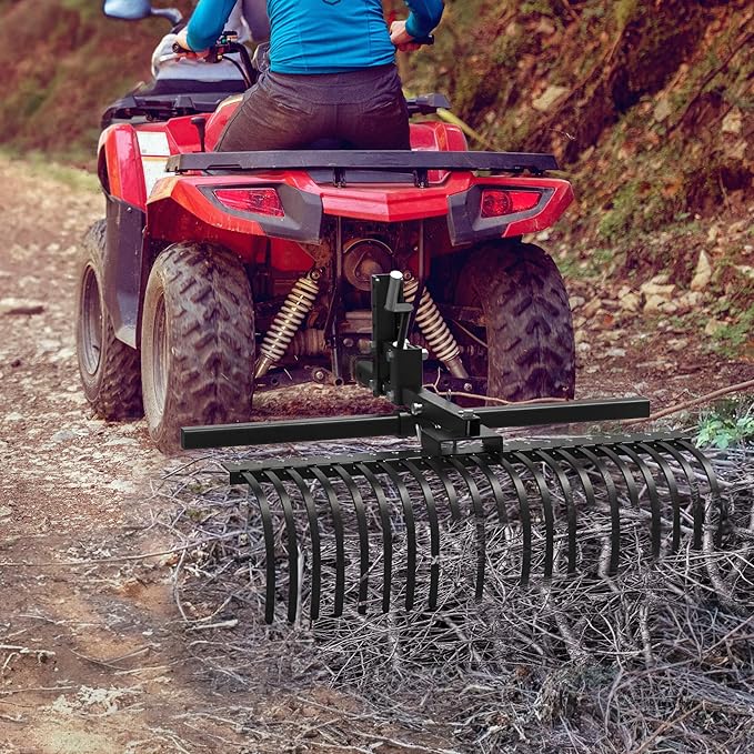 YITAMOTOR 5FT Tractors Rake 21 Pine Straw Rake Fits 2" Receiver for Lawn Tractors or ATV/UTV