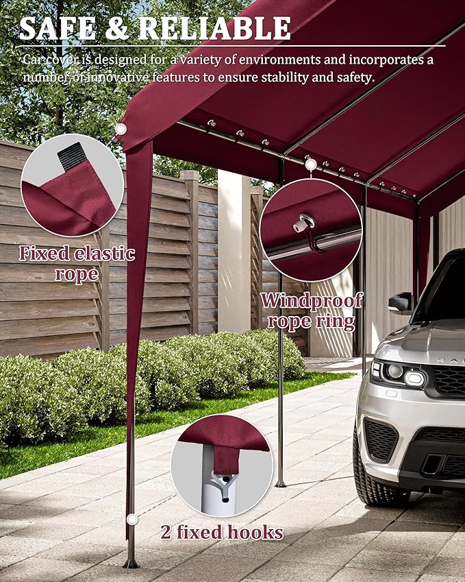 10 X 20 Ft Canopy Replacement Cover Heavy Duty Waterproof UV & Tear Resistant Car Tarp Canopy Tent Garage Top Shelter Oxford Cover with Ball Bungees (Frame is Not Included)