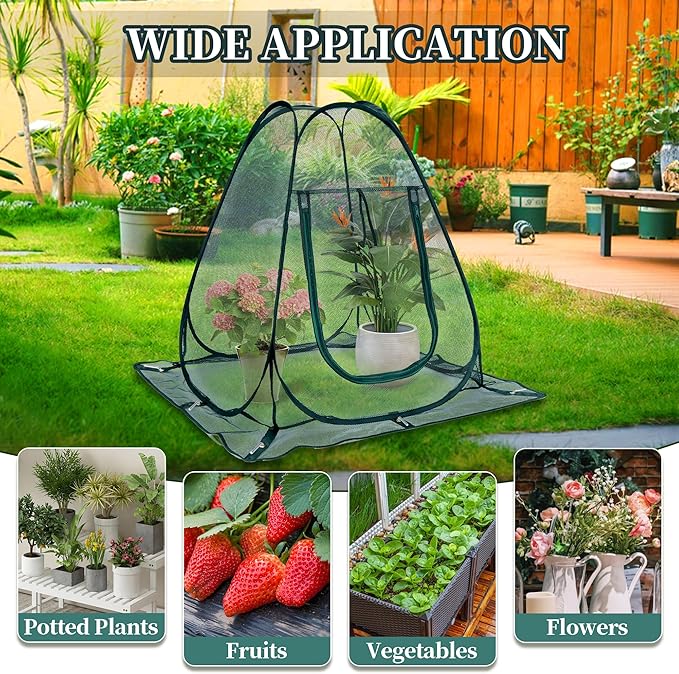 2 Packs Pop up Garden Netting Cover Plant Guard Cover with 16 Stakes Bird Plant Tent Protector for Vegetables Fruits Flowers (2, 36 * 36 * 39 inch)