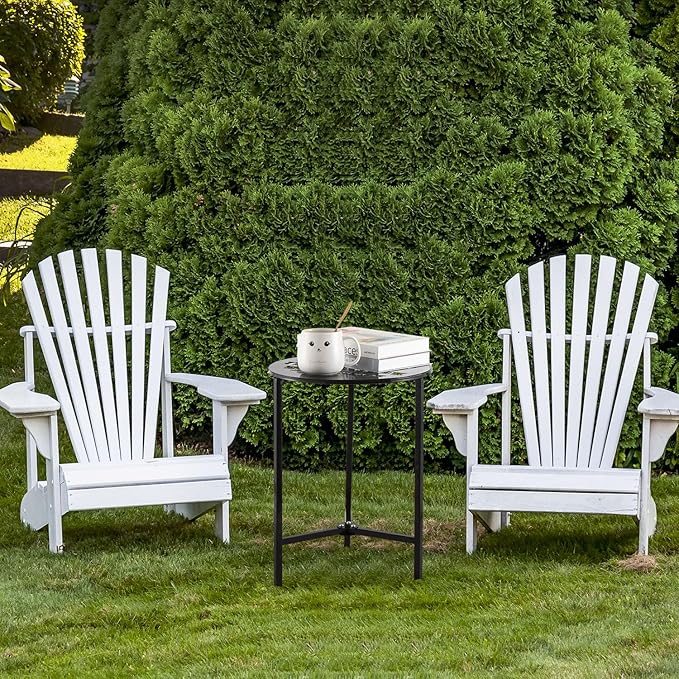 2 Packs 13" Metal Outdoor Side Tables Small Black Outside End Table for Patio Round Accent Corner Stand for Small Spaces Weather-Resistant Coffee Table for Balcony Porch Plant Stand, Bamboo Leaf