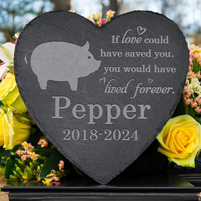 Pig Memorial Stone Pig Garden Statue - Pig Memorial Gifts - Pig Tombstone - Pig Loss Gift - Loss of Pet Pig - Heart