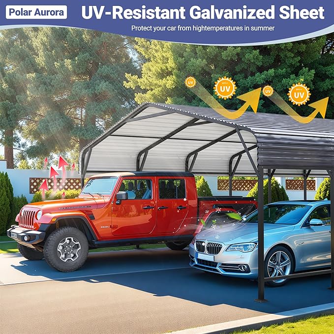 Polar Aurora 20x30 FT Metal Carport with Heavy Duty Carport Canopy, Car Port with Upgraded Support Framework and Reinforced Base, Car Garage Shelter for Car, Boats and Truck