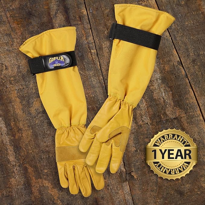 Gardening Gloves Lightweight Tough Heavy Duty Long Sleeve Leather Pruning Gloves with Adjustable Strap