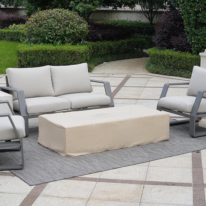 NAGA HABNA 56 Inch Propane Fire Pit Table, Rectangle Outdoor Fire Table w Glass Wind Guard (50,000 BTU), 2 Piece Gas Fire Pit w Lava Rocks for Garden, Pool, Backyard