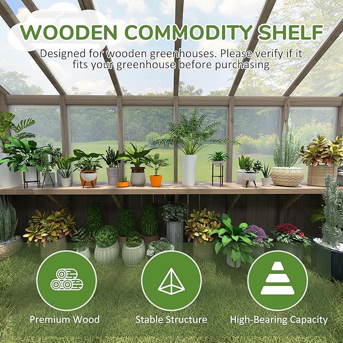 Shelf Suitable for 6x12FT Wood Greenhouse, 137" Wooden Storage Shelf Kit Fit Multiple Greenhouse , Horticulture Workstation, Work Bench System Shelving, Light Mocha Brown, 2 Pack