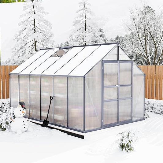 8×12FT Polycarbonate Greenhouse for Outdoors, Large Walk in Green House Kit and Winter Garden Planting, Enhanced Aluminum Green Houses for Outside to Protect Vegetables or Plants