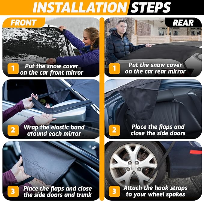 EcoNour Car Windshield Snow Cover Front and Rear Bundle | Upgraded 600D Oxford Fabric | Water, Heat & Sag-Proof Windshield Snow Cover | Back Window Frost Cover Fits Most Sedans, SUVs & Vans | XX-Large