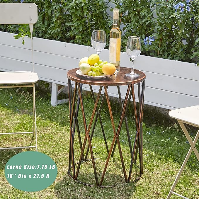 Y&M Nesting Side Table, Set of 3 Stacking Coffee Tables for Living Room End Tables, Outdoor Decorative Garden Stool with Heavy Duty Modern Industrial Decor - Black with Bronze (Ship from US)