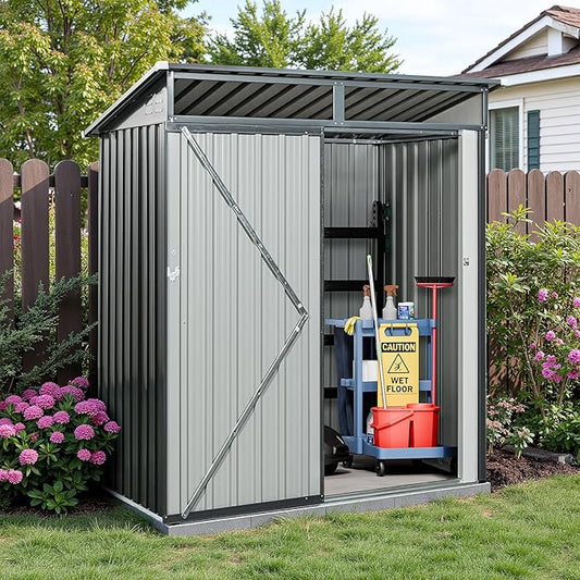 5x3 FT Grey Outdoor Metal Storage Shedfor Tools, Lawnmower, Bikes & Outdoor Gear, Lockable, Waterproof & UV-Resistant Heavy-Duty Steel 3x5 Shed for Backyard, Patio & Lawn, Easy Assembly
