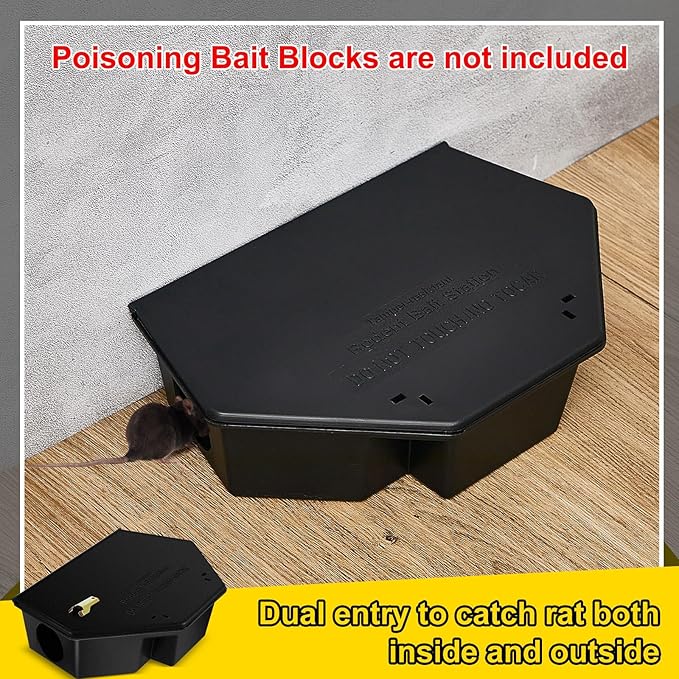 Qualirey 3 Pcs Rat Bait Station with Keys 13.58 x 8.98 x 3.35 Inch Rodent Station Rat Traps, Keeps Children and Pets Safe Indoor and Outdoor, Bait Not Included (Black)