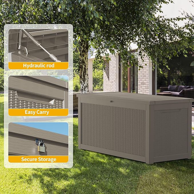 320GAL Brown High - End Wicker - Textured Outdoor Deck Box with Lock Hole - Waterproof, SGS - Certified UV Protection, Exquisite Storage for Luxury Patio Decor and Premium Outdoor Cushions