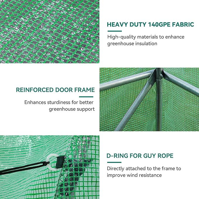 YITAHOME 10x6.5x6.5ft Greenhouses Large Walk-in Green House Heavy Duty Tunnel Green Houses Outdoor Portable Plant Gardening Upgraded Galvanized Steel Frame Zipper Doors 5 Crossbars Garden