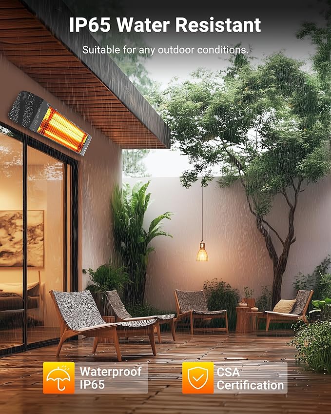 Pasapair Electric Patio Heater - Smart Infrared Indoor Heater 24H Timer with APP Control - Wall Mounted Outdoor Heater for Patio Garage - IP65 CSA Certified