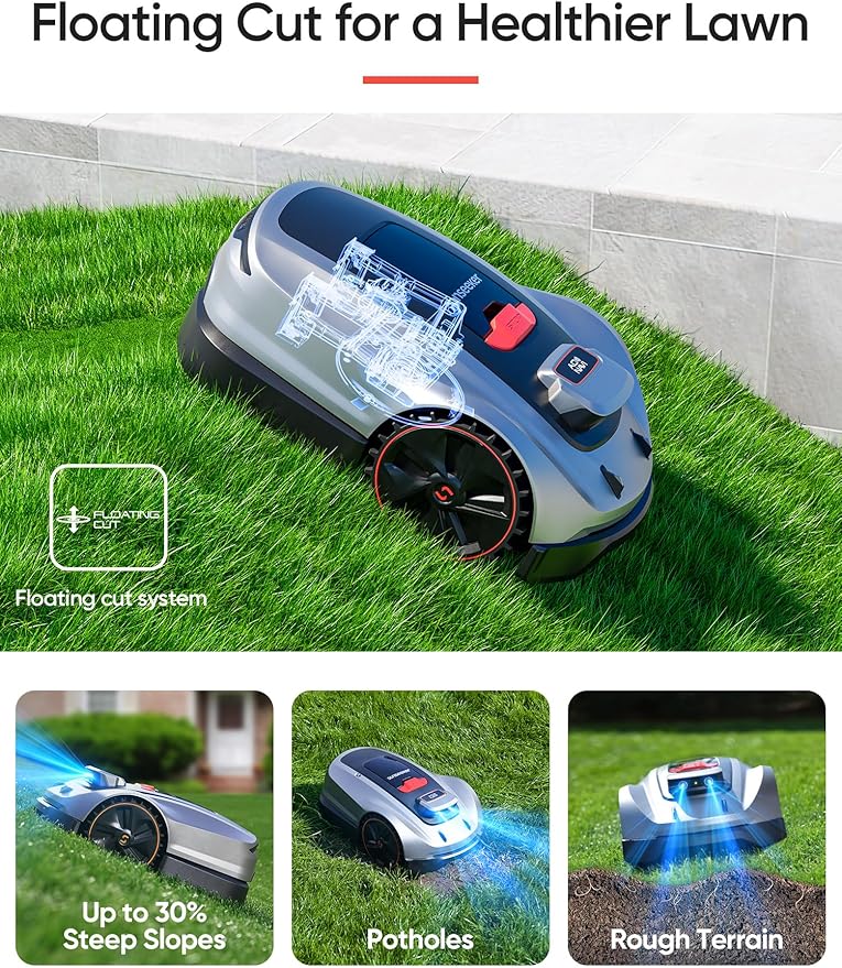 Sunseeker X3 Plus Robot Lawn Mower no Wire,0.3 Acre/13,000 Sq. Ft,Smart APP Control, AI & RTK Navigation, 6 Muti-Zone, Path Planning, for Small/Medium Yards